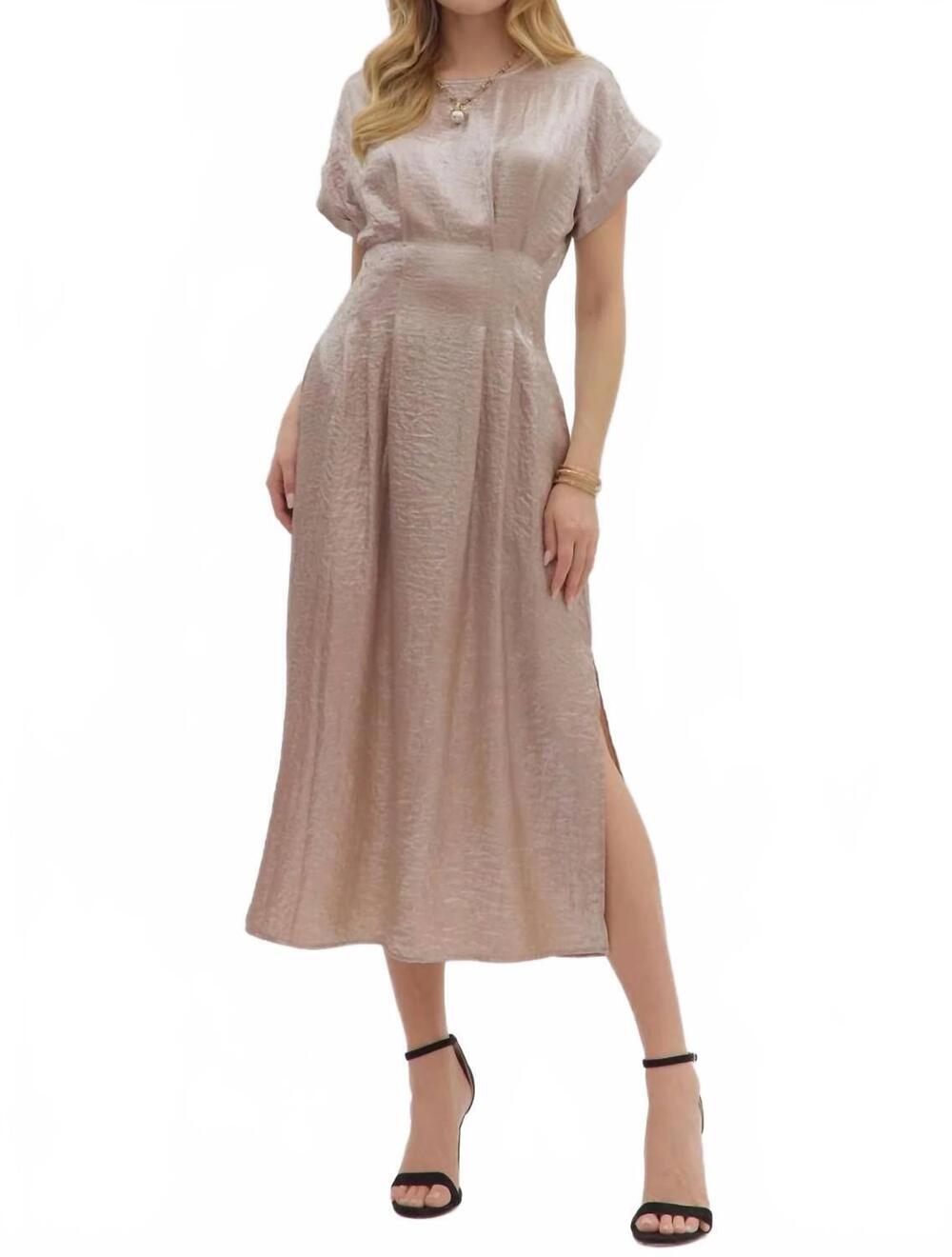 NEW ENTRO cuff sleeve midi dress in champagne